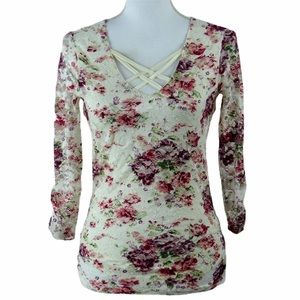 Almost Famous Cream Floral Print Shirt